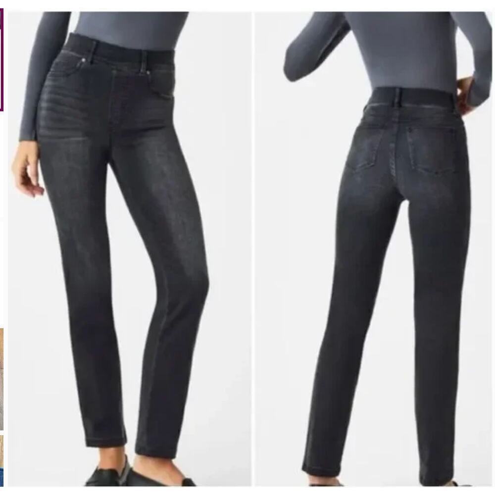 SPANX Straight Leg Jeans Vintage Black Size Large NWT Slimming Denim
